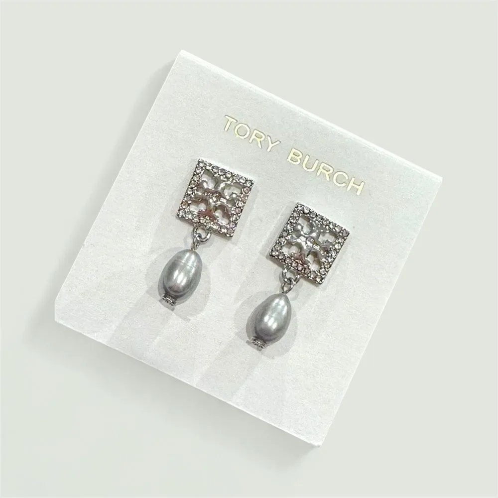Tory Burch Silver Pearl Drop Earrings